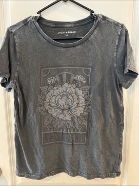 Lucky Brand Washed Charcoal Floral Graphic Crew Tee